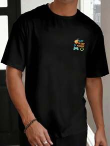 Eat, Sleep, Anime, Games, Repeat, Premium Timeless Vintage Clothing, Anti-Shrink, Double-Sided Printed Cotton Blend - Black - View 2