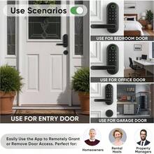 Keyless Entry Fingerprint Digital With Handle Keypad: Electronic Lock With Code, App Control Biometric Deadbolt Door Knob Front, Interior, Exterior Bedroom Door Black