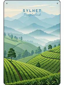 Sylhet Wall Art Bangladesh Tea Estates Mountain Panorama Poster - Lush Green Fields Print Travel Poster Wall Art,Metal Tin Sign,8x12 Inch Travel - 1 - Xem 1
