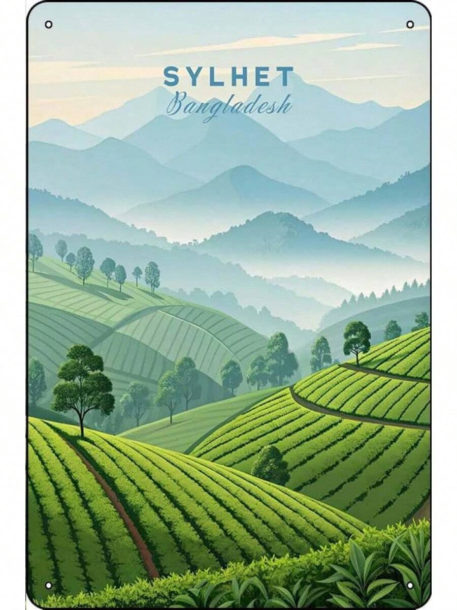 Sylhet Wall Art Bangladesh Tea Estates Mountain Panorama Poster - Lush Green Fields Print Travel Poster Wall Art,Metal Tin Sign,8x12 Inch Travel - 1 - Xem 1