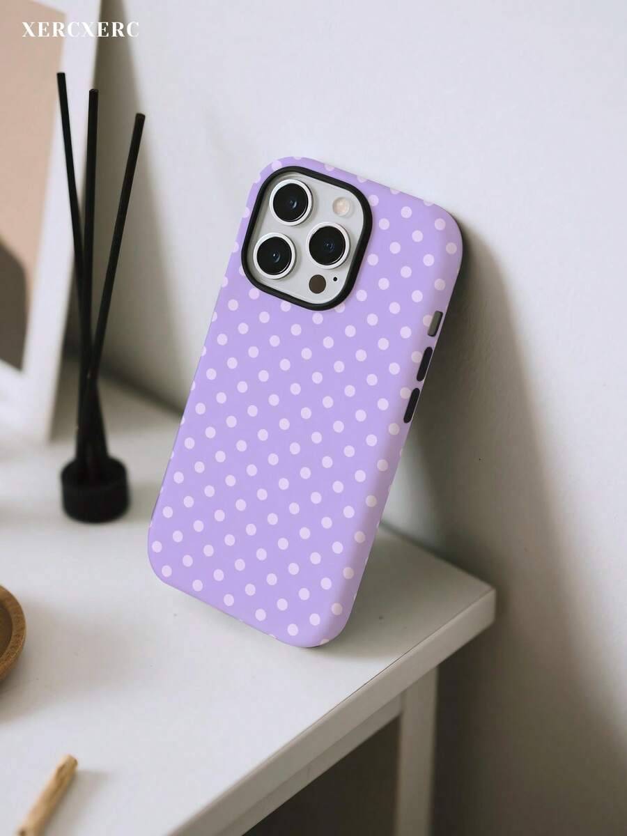 xercxerc Polka Dot Pattern 2-In-1 Hard PC Outer & Soft TPU Inner Layer, Large Window, Matte & Glossy Finish For IPhone 11, 12, 13, 14, 15, 16, 17 Pro, Pro Max, Air - 紫色 - 查看 1