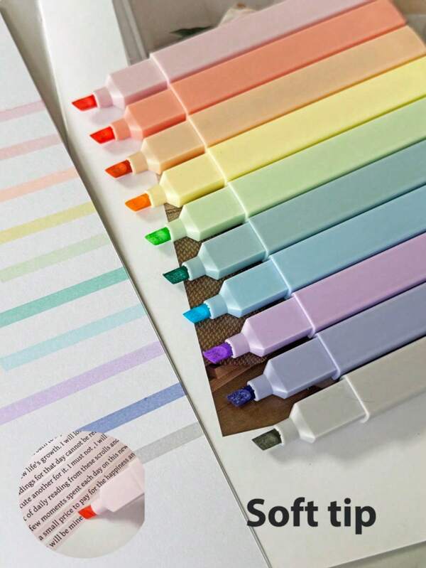 Funfull 6pcs/12pcs/1pc Pastel Aesthetic & Earthy Vintage Highlighters, Soft Chisel Tip, Bleed-Free Bible Highlighter, Assorted Colors, Journaling, School & Office Supplies