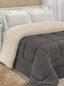 Sherpa Quilt Blanket With Blanket, Thick Queen Size Double Bedroom Blanket, Colors, 2.40cm X 2.20cm - Xám - Xem 5