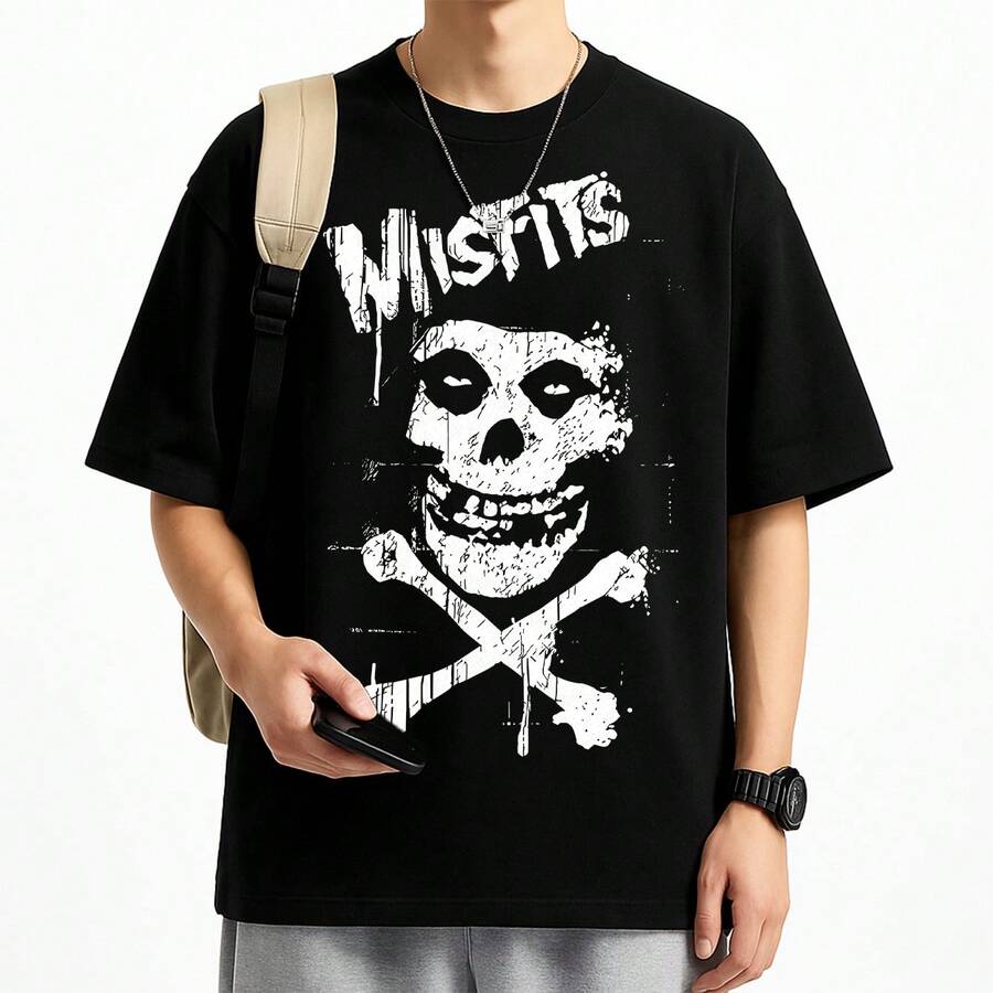 Misfits T-Shirt Rock Band International Music Unisex Male Female 100% Cotton Premium Top Streetwear New Release Immediate Shipping Various Colors!! Plus Size - màu đen - Xem 1
