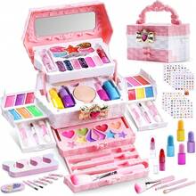 TIME4BUY 65PCS Maquillaje para Niña, Kit de Maquillaje, Juguetes para Niña Materiales Seguros y No Tóxicos, Fácil de Limpiar, Tocador, Pinturas niñas Maquillaje, Regalos para Niñas de 4-12 Años - Rosa - Ver 9