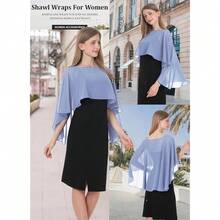 Baoqiya Women's Capelet Shawls And Wraps For Evening Dresses Soft Bridesmaid Shawl Chiffon Cape Wedding Cover Up{"Color_name":"BlueGrey"} - 藍灰色 - 查看 4