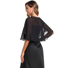 Women's Soft Chiffon Capelets Shawls And Wraps For Evening Wedding Cape Bole Cover Up{"Color_name":"Black"} - Black - 查看 7