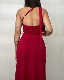 Long Suplex Dress By Moda Gringa, Tight With Tube Collar And Adjustable Back - Red - View 2