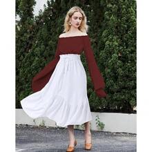 American  Women's Renaissance Pirate Skirt Medieval Long Flowy Maxi Skirt For Ren Faire Halloween Outfit With Pockets{"Color_name":"White","Size_name":"Large"} - 白色的 - 查看 3