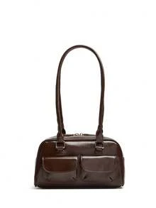 Geantă retro crossbody pentru femei cu buzunare multiple - Design ușor de tip bowling din ceară uleiată, reglabilă și cu închidere cu fermoar, potrivită pentru naveta zilnică, serviciu, cumpărături