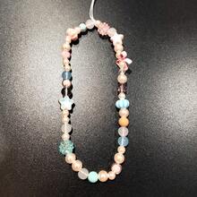 Pink & Blue Beaded Phone Lanyard, Bow Accent Bead Strap, Preppy Aesthetic Wrist Cord For IPhone