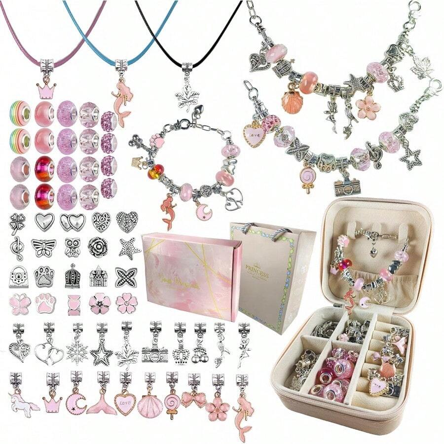 Charm Bracelet Making Kit For Girls 69PCS DIY Jewelry Making Kit With Jewelry Box And Gift Bag Jewellery Charms And DIY Art Crafts With Beads Bracelets Necklaces Birthday Christmas Jewellery Gifts For Teens Age 612