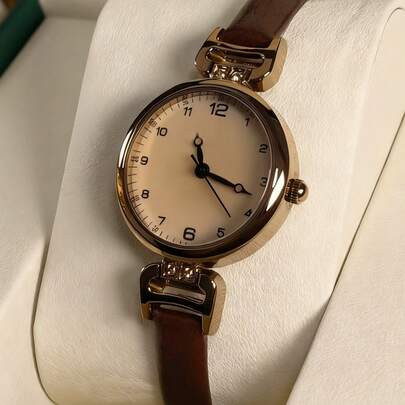 1 pieza Reloj de mujer estilo vintage, reloj de cuarzo de esfera pequeña de alta calidad para estudiantes, diseño británico de lujo