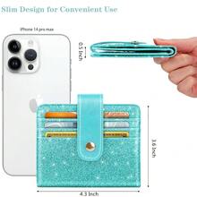 Slim Bifold Wallet RFID Credit Card Wallet Glitter Leather Small Cute Card Holder For Women, {"Color_name":"Glitter"} - 多色1 - 查看 7