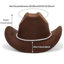Women Sparkly-Rhinestone Western-Cowgirl-Hat Glitter-Bling Cowboy-Hat Felt-Rodeo-Hat For Disco-Party Medium/Large{"Size_name":"Medium-Large","Color_name":"OneRhinestoneDecor-Brown"} - One 水鑽裝飾棕色中大號 - 查看 10