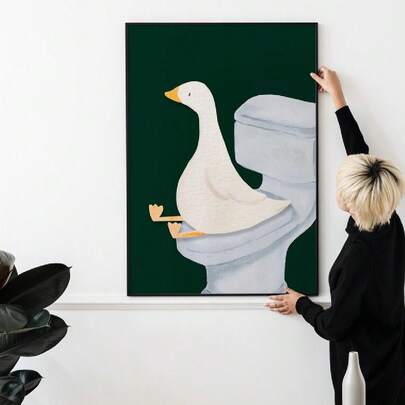 1 件，墙面艺术，复古海报，鹅浴室印刷品，艺术印刷品，深绿色墙面艺术，浴室墙面印刷品，厕所艺术，鹅墙面艺术，育儿室装饰，适用于浴室，厕所装饰，乔迁礼物，无框