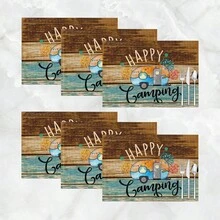 1 件/4 件/6 件户外露营图案印花亚麻餐垫，适用于餐桌、四季装饰、现代可洗桌垫、房间装饰、杯垫、厨房餐垫、室内外派对装饰、家居装饰、理想礼物 - 彩色 - 查看 14