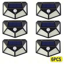 2 件/4 件/6 件 100-LED 太阳能壁灯（3 种模式）多功能防水户外花园装饰太阳能灯，带运动传感器聚光灯的太阳能 LED 灯，适用于花园、栅栏、车库万圣节圣诞节感恩节礼物 - 黑色 - 查看 2