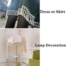 3 Yards Pearl Bead Tassel Lace Ribbon Applique Pearl Fringe Tassle Beaded Lace Ribbon Sewing Clothing Edge Curtain For Sewing Wedding Bridal Dress Sash Belt Headwear Curtain White