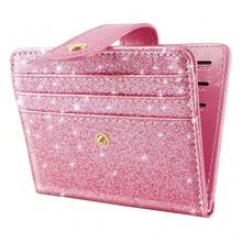 Slim Bifold Wallet RFID Credit Card Wallet Glitter Leather Small Cute Card Holder For Women, Pink{"Color_name":"GlitterPink"} - 多色5 - 查看 1