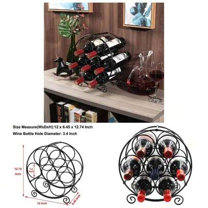 Bottles Freestanding Countertop Wine Rack, Metal Small Table Top Wine Rack, Drink Organizer Bottle Holder, Kitchen Organizers And Storage, Black