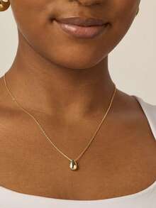 1pc 14K Gold Plated Elegant Pear-Shaped Teardrop Pendant Necklace (For Women)