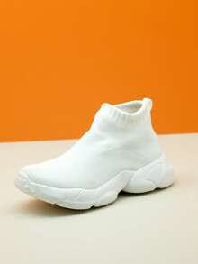 Unisex Kids -On Knit Sneakers, Black Athletic Casual Sock Shoes - White - View 3