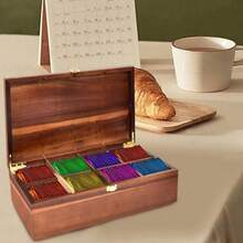 Caja para T Fabricada con Madera, para T, Caf, Especias, con 8 Compartimentos, Diseo Minimalista, Compacto y Multifuncional, para Despensa, Nevera, Cocina - Grano de madera - Ver 5