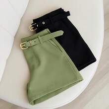 2-Piece Set Of Elegant Tailored Shorts With Covered Belt - Summer 2026 - đen và xanh lá cây chanh - Xem 2