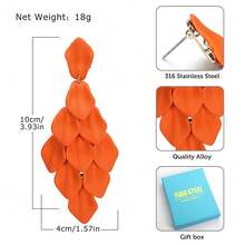FIBO STEEL Acrylic Petal Earrings For Women Red Statement Earrings Dangle Rhombic Boho Flower Lime Green Orange Rose Big Bold Colorful Costume Jewelry Long Drop Dangle Earrings{"Color_name":"Orange"} - Quả cam - Xem 5