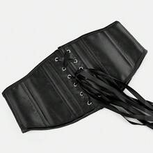 SHYMMUO Women Floral Underbust Corset Belt Lacing Up Waist Trainer Corset Top For Renaissance Steampunk Pirate Costume{"Size_name":"Large","Color_name":"BlackSolid"} - F黑色實心大號 - 查看 5