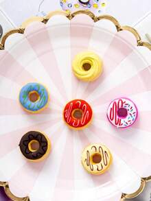 6pcs (Random Color & Style Assorted) Candy Color Donut Erasers Set, Student Erasers, Stationery & School Supplies