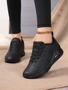 Scarpe da corsa da donna con suola morbida, ammortizzazione ad aria, stringhe, punta tonda, fodera in pile caldo, stile campus, sneaker casual adatte per coppie, ideali per l'inverno