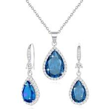 Women Jewelry Set Silver/Gold Plated Teardrop Pendant Necklace Dangle Drop Earrings Dangling Sets Birthstone Crystals Rhinestone,Birthday Anniversary Wedding Mother's Day Gifts For Women{"Color_name":"12.December-WhiteGoldPlated|Blue"} - 12.Tháng 12-TrắngMạ vàng|Xanh dương - Xem 6