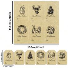 Vintage Merry Christmas Gift Tags Set Of 15 - Rustic Kraft Paper Labels With Hand-Drawn Reindeer, Santa Claus, Ornamented Pine Trees, Holly Wreaths & Jingle Bells Designs, Writable To/From Fields For Holiday Wrapping, DIY Crafts & Festive Presents