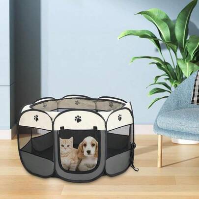 Portable Pet Playpen Puppy Playpen Pet Dog Cat Playpen Cage Crate 91 X 91 X 58cm Soft Fabric Foldable Pet