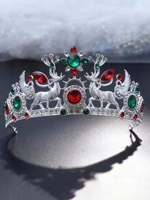 1pc Elegant Royal Deer Antler & Leaf Branch Crown - Shiny - Green, Red, Gold, White And Transparent Decorative Headpiece - Christmas, New Year Or All Year Round Formal Party Crown, Suitable For Women - Durable Comfortable Design, Suitable For Themed Events, Balls And Casual Outfits - Perfect Match For Christmas Party Outfits And Holiday Celebrations - Deer Shaped Headpiece Crown