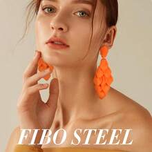 FIBO STEEL Acrylic Petal Earrings For Women Red Statement Earrings Dangle Rhombic Boho Flower Lime Green Orange Rose Big Bold Colorful Costume Jewelry Long Drop Dangle Earrings{"Color_name":"Orange"} - Quả cam - Xem 4