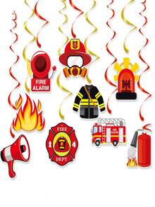 1/2/4 Set, Coppie di carta per porta di compleanno da vigili del fuoco, design vivace di camion dei pompieri e soccorso dei vigili del fuoco, carta resistente, adatto per compleanno, anniversario, festa, decorazione della casa, decorazione della stanza - Multicolore - Visualizzare 10