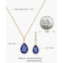 Women Jewelry Set Silver/Gold Plated Teardrop Pendant Necklace Dangle Drop Earrings Dangling Sets Birthstone Crystals Rhinestone,Birthday Anniversary Wedding Mother's Day Gifts For Women{"Color_name":"09.September-RoseGoldPlated|Sapphire"} - 09.九月-鍍玫瑰金|藍寶石 - 查看 2
