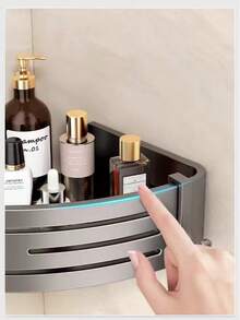 1pc Bathroom Corner Shelf Triangle Basket Wall Mounted Shower Gel Storage Rack, Home & Bathroom Use