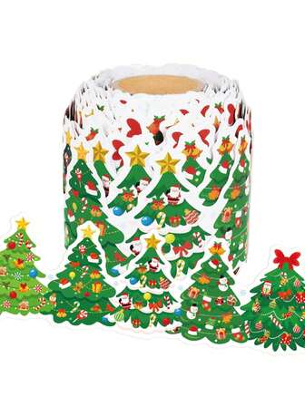 1 pieza 10m Decoración de borde para tablón de anuncios navideño, decoración con forma de árbol de Navidad, adecuado para decoración de aula, borde de decoración de caja de regalo y caramelos, decoración de pizarra de oficina, decoración navideña del hogar, decoración navideña de la habitación, decoración escolar de invierno, borde de aula, borde de tablón de anuncios de aula