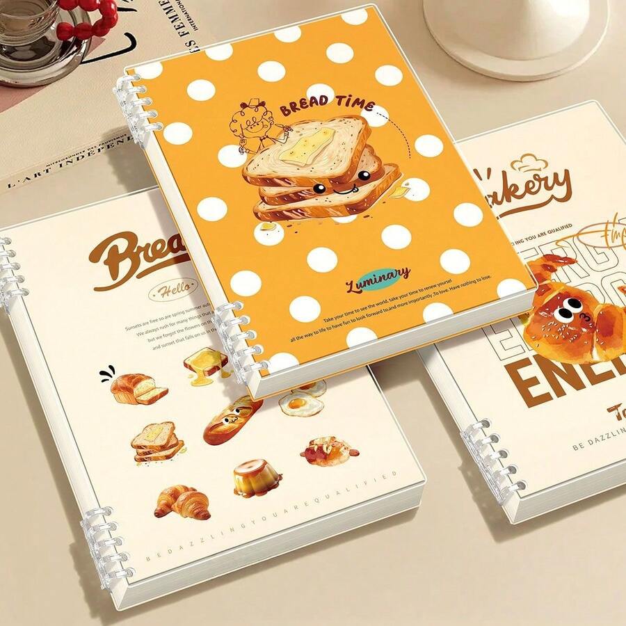 A5 Thickened Cartoon Bread Loose-Leaf Notebook, And Cute B5 Detachable ...