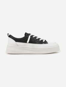 Fashion Versatile Casual Simple Contrast Color Thick Sole Sneakers - Black - View 3