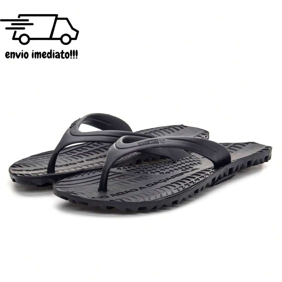 Men's Non-Slip Tire Style Flip-Flops Made Of Durable Rubber, Comfortable Everyday - Black - View 1