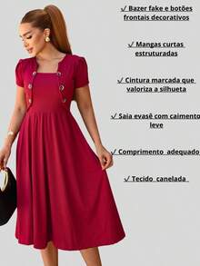 Ribbed Evangelical Midi Dress With Buttons Elegant Feminine For Party, Work And Worship Simple Mesh Buttons In The Front Tie Hem With Ruffle Midi Dress Godê Evangelical Fashion Dating Holidays All - Gỗ đỏ - Xem 5