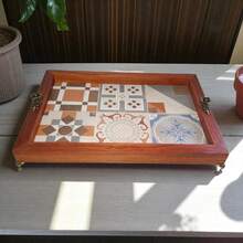 Bandeja Decorativa Cantinho do Café Grande Retangular Rustica Madeira Cerâmica Bandeija Cozinha Chá