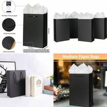 10 Pcs Luxury Black Gift Bags With Tissue Paper For Men Groomsmen Proposal 20x10x28cm Kraft Paper Bags With Handles Bulk