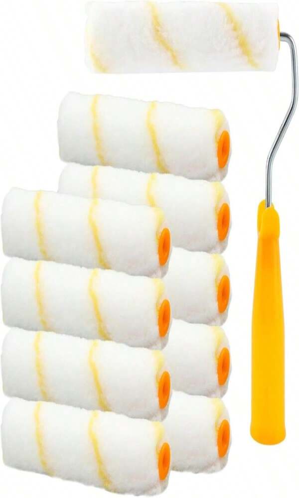 Paint Rollers, 6 Inch Mini Paint Roller With 10 Covers, Small Paint Roller For Painting Walls, Mini Rollers, Paint Roller Frame, Wall Painting Tool, Paint Supplies For House Painting