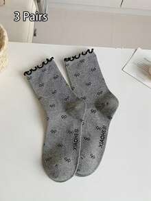 3/6 双女式中筒袜，复古花卉提花图案，荷叶边饰边，甜美女孩风格，奢华复古袜子，适合所有季节，秋季 - 彩色 - 查看 22